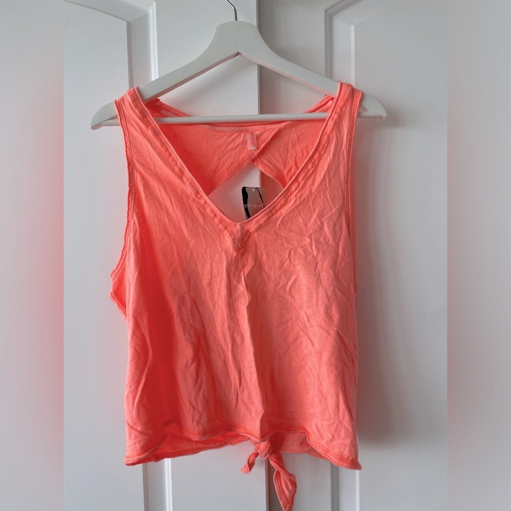 NWT! Free People FP Movement Neon Orange Fitness Open Back Cotton Top Medium